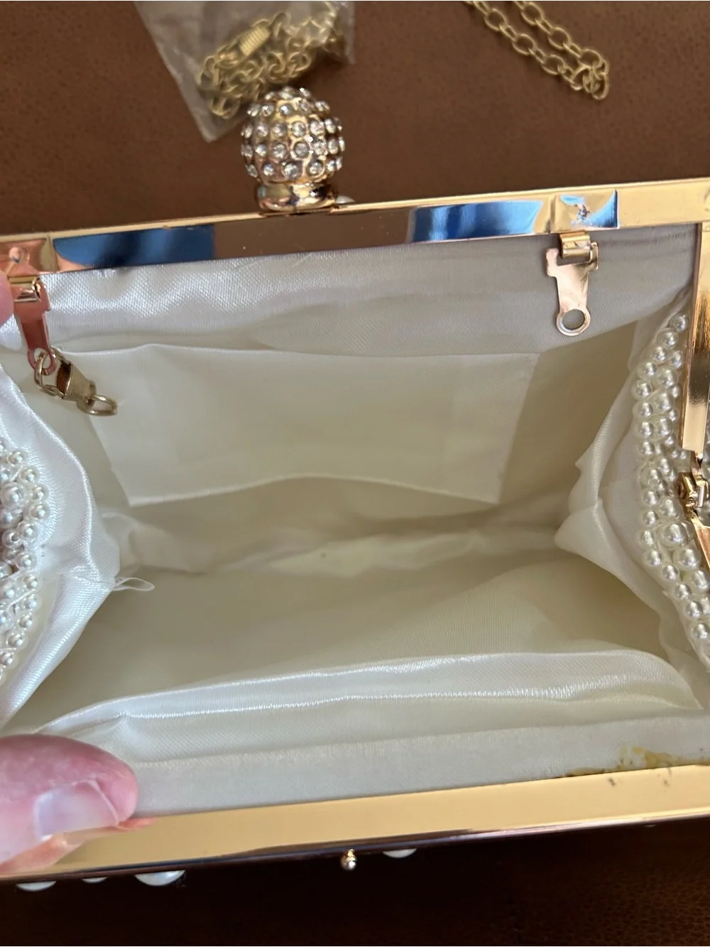 Pearl-Embellished Ivory Evening Clutch